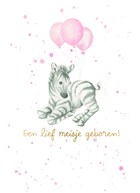 Babykaart dochter Zebra met roze ballonnen